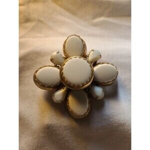 White Milk Glass Vintage Brooch